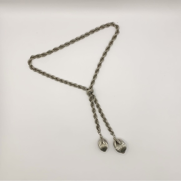 Vintage silver tone lariat statement necklace with kumquat pendants chunky chain - Picture 10 of 10